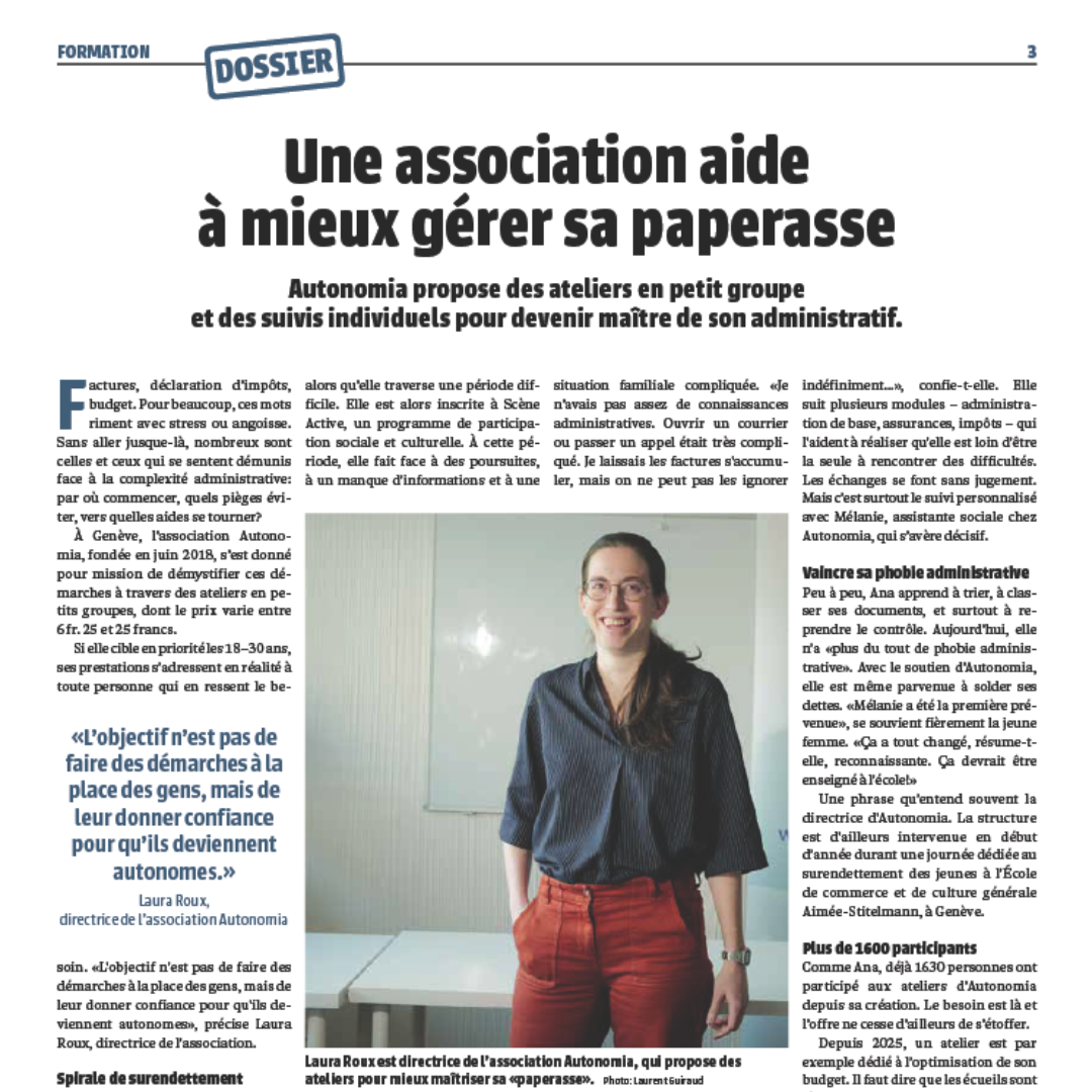 Autonomia dans le supplément Formation de la Tribune de Genève
