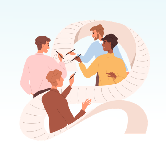 Illustration : atelier de gestion administrative en groupe